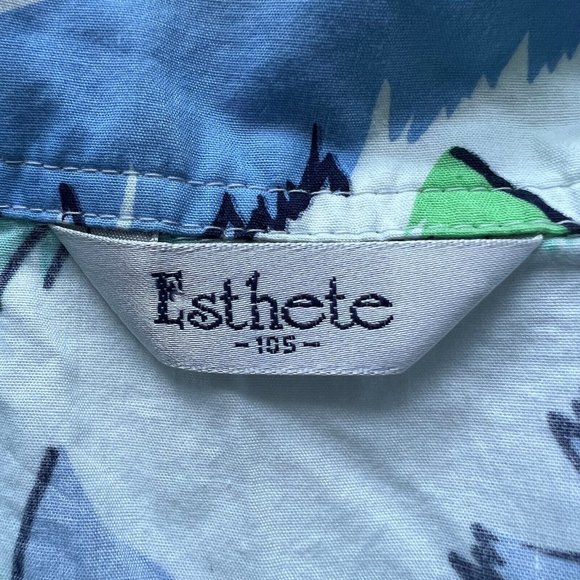 Vintage Esthete Top & Shorts Mens S Womens L Green Blue Tropical Print Cotton - Picture 6 of 7